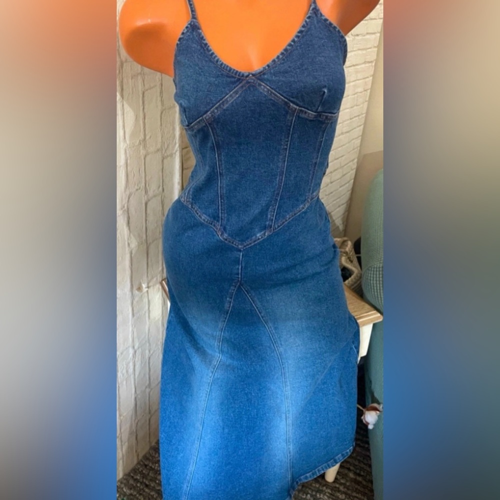 Moda International Women’s Denim Spaghetti Strap Dress Sz 6 NEW!